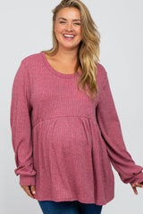 Mauve Textured Knit Babydoll Long Sleeve Maternity Plus Top