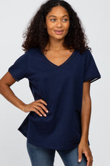 Navy Eyelet Accent Short Sleeve Maternity Top