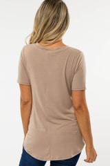 Mocha V-Neck Maternity Short Sleeve Round Hem Top