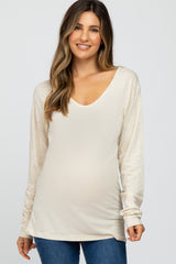 Beige Long Sleeve Maternity Active Top