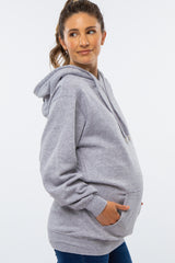 Heather Grey Oversized Maternity Hooded Sweatshirt