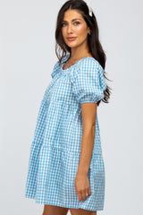 Blue Gingham Puff Sleeve Dress