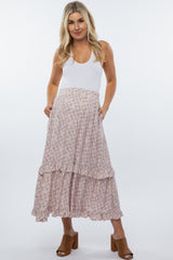 Light Pink Floral Ruffle Maternity Midi Skirt
