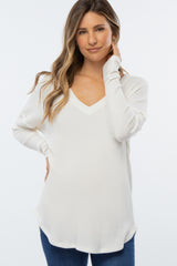 Ivory Waffle Knit Long Sleeve Maternity Top
