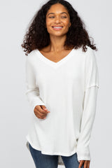 Ivory Waffle Knit Long Sleeve Maternity Top