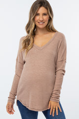 Taupe Waffle Knit Long Sleeve Maternity Top