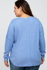 Blue Waffle Knit Long Sleeve Plus Top