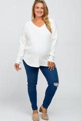 Ivory Waffle Knit Long Sleeve Maternity Plus Top