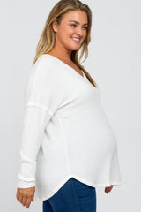 Ivory Waffle Knit Long Sleeve Maternity Plus Top