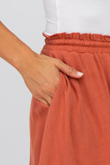 Rust Drawstring Waist Midi Skirt