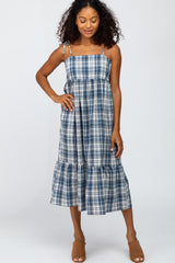 Blue Plaid Tiered Midi Dress