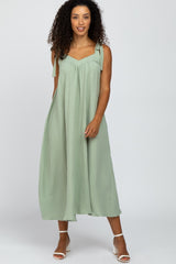 Light Green Bow Strap Midi Dress