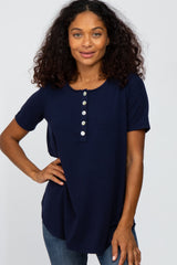 Navy Button Down Short Sleeve Maternity Top