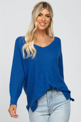 Royal Blue V-Neck Side Slit Maternity Sweater