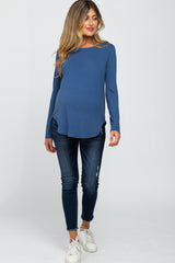 Blue Basic Maternity Long Sleeve Top