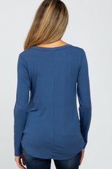 Blue Basic Maternity Long Sleeve Top
