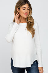 White Basic Waffle Knit Maternity Long Sleeve Top