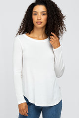 White Basic Waffle Knit Maternity Long Sleeve Top