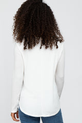 White Basic Waffle Knit Long Sleeve Top