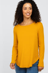Yellow Basic Waffle Knit Maternity Long Sleeve Top