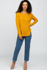 Yellow Basic Waffle Knit Long Sleeve Top