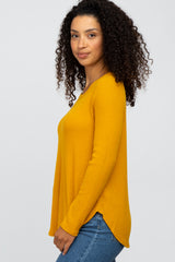 Yellow Basic Waffle Knit Long Sleeve Top
