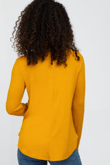 Yellow Basic Waffle Knit Long Sleeve Top
