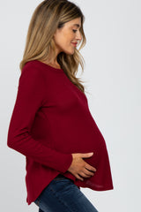 Burgundy Basic Waffle Knit Maternity Long Sleeve Top