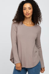 Taupe Basic Waffle Knit Maternity Long Sleeve Top