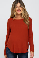 Rust Basic Waffle Knit Maternity Long Sleeve Top