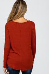 Rust Basic Waffle Knit Maternity Long Sleeve Top