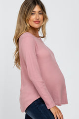 Mauve Basic Waffle Knit Maternity Long Sleeve Top