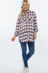 White Plaid Maternity Flannel Maternity Top