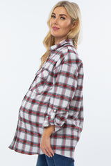 White Plaid Maternity Flannel Maternity Top