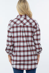 White Plaid Maternity Flannel Maternity Top
