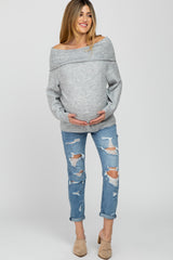 Heather Grey Off Shoulder Foldover Maternity Sweater