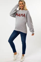 Heather Grey Checkered Mama Maternity Sweatshirt