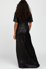 Black Sequin Short Sleeve Maxi Dress