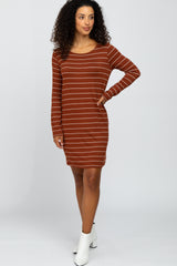 Rust Basic Striped Dress