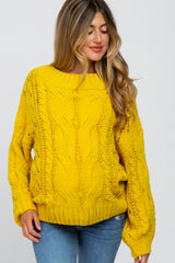 Yellow Cable Knit Off Shoulder Bubble Sleeve Maternity Sweater