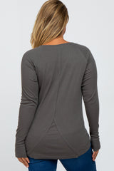 Charcoal Ribbed Knit Long Sleeve Plus Maternity Top