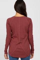 Rust Solid Ribbed Long Sleeve Top