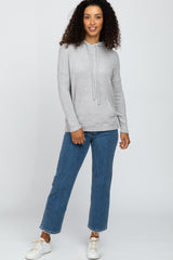 Heather Grey Ribbed Hooded Top