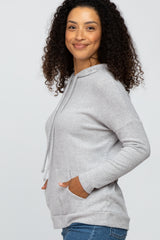 Heather Grey Ribbed Hooded Top