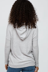 Heather Grey Ribbed Hooded Top