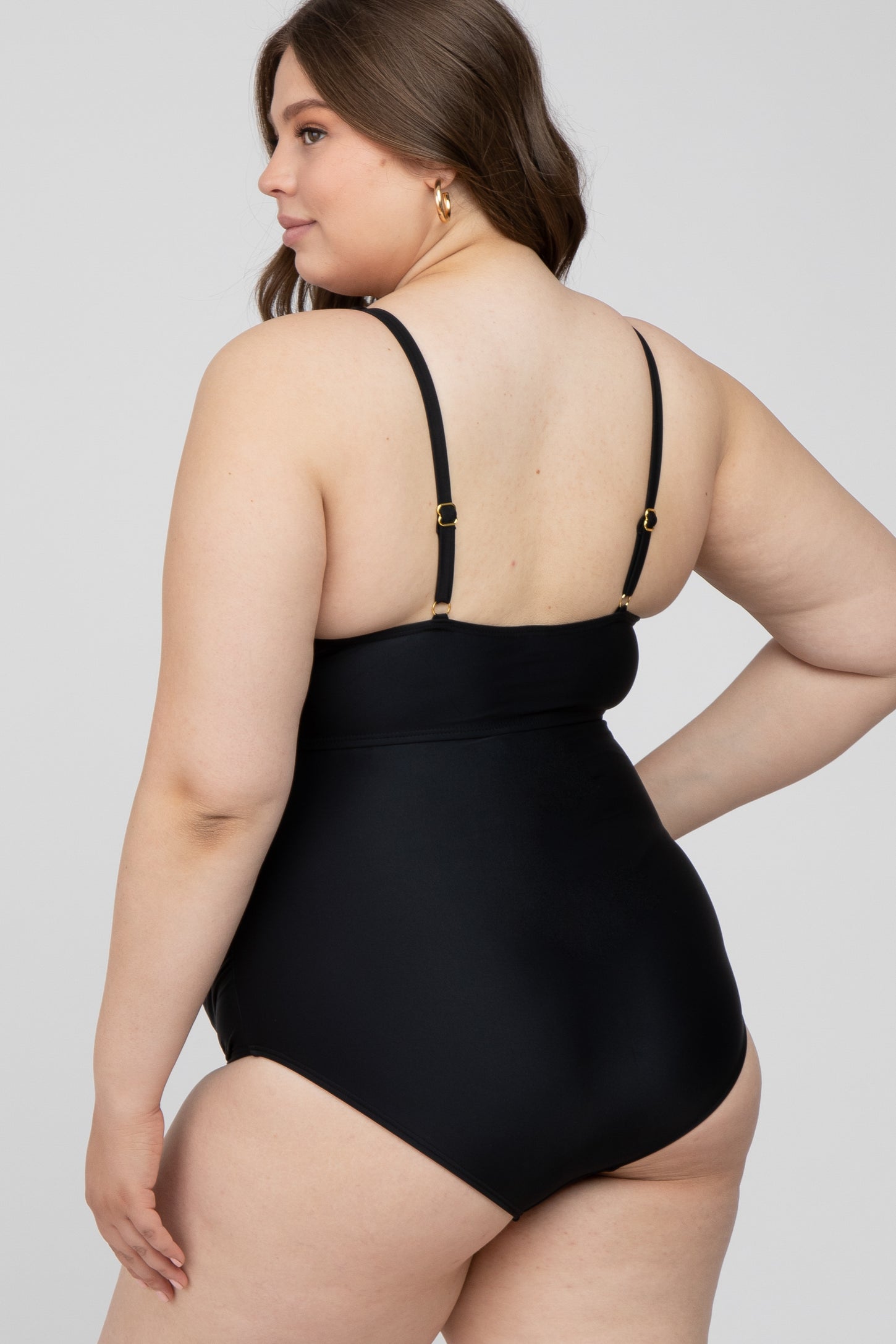Black Waist Tie Maternity Plus One-Piece Swimsuit