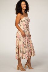 Pink Floral Textured Petite Midi Dress
