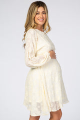 Ivory Chiffon Flocked Floral Petite Maternity Dress