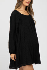 Black Textured Dot Square Neck Maternity Dress
