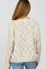 Beige Multi-Color V-Neck Chunky Knit Maternity Sweater